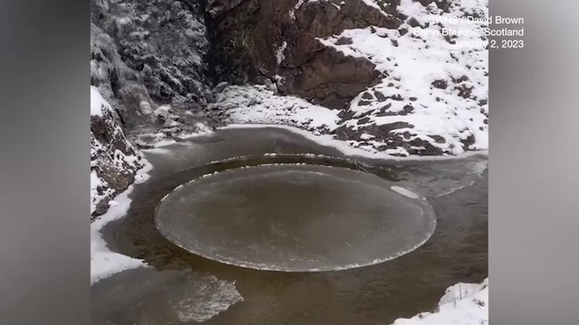 A Waterfall and Stream Create A Slowly Spinning Ice Disk