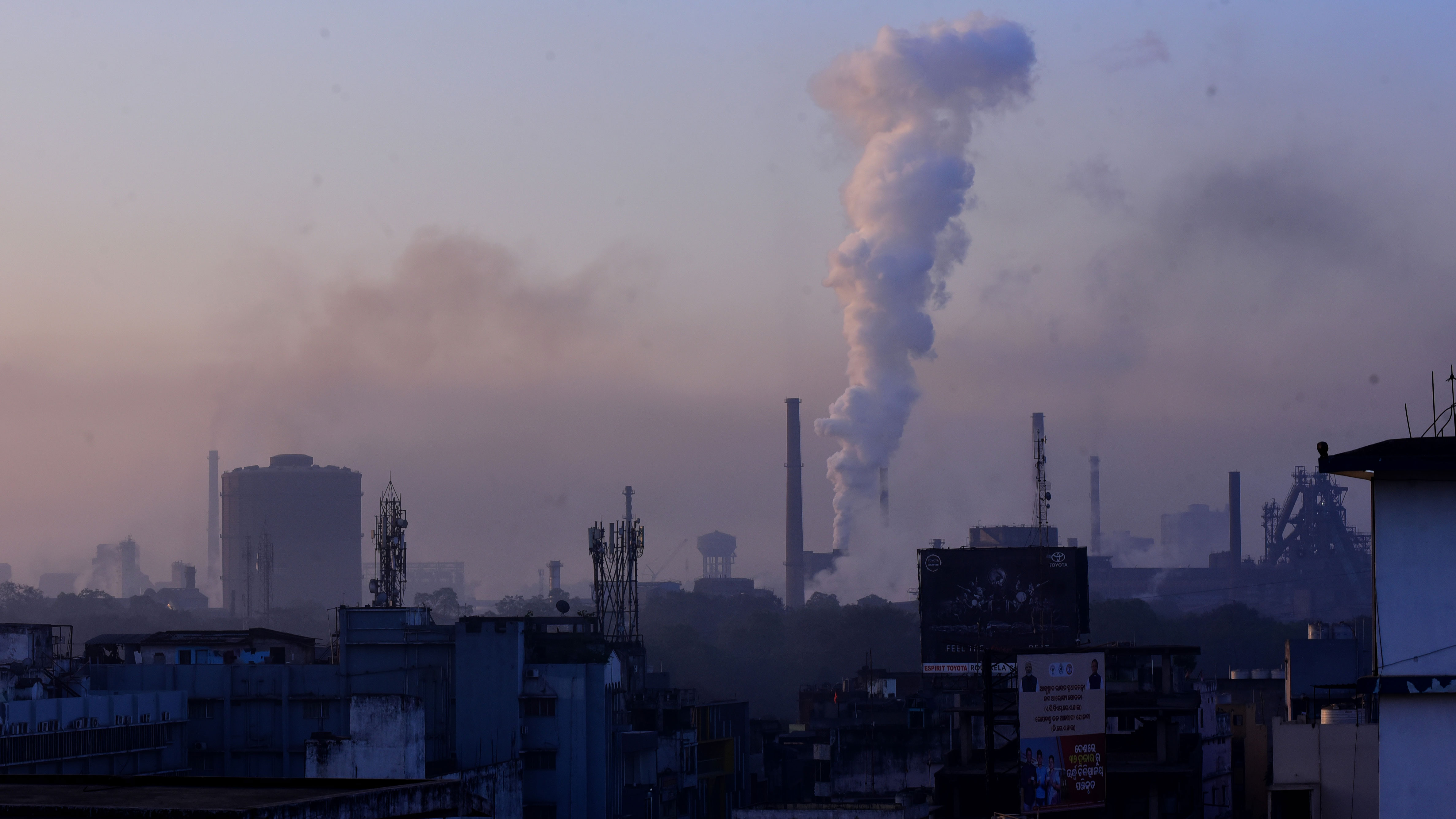 Smoke rises from the Steel Authority of India Limited plant, causing air pollution in the steel city Rourkela, which is over 500 km away from Bhubaneswar, the capital city of the eastern Indian state of Odisha.