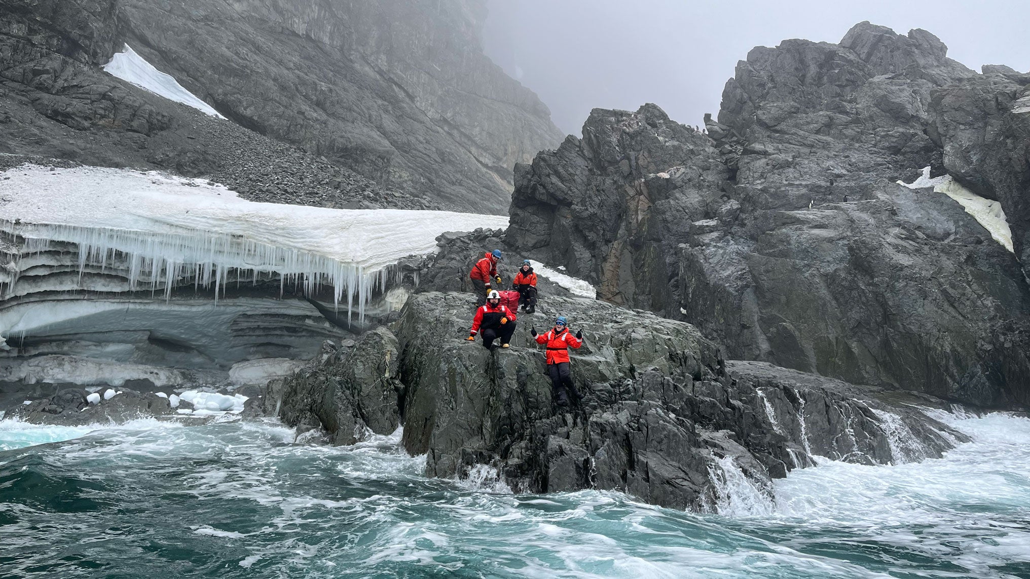 Scientists landing in Antarctic for near-shore research.