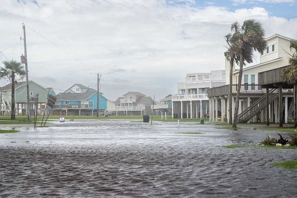 A neighborhood is surrounded by floodwater on June 17, 2026 in Galveston, Texas. A Tropical Storm Watch has been issued for portions of the northwestern Gulf Coast, stretching from the mid-to-upper Texas coast into Louisiana, as potential Tropical Cyclone One is expected to bring life-threatening flooding. Widespread rainfall totals of 5 to 8 inches are forecast, with locally higher amounts possible. The system is expected to become the first named storm of the Atlantic hurricane season.