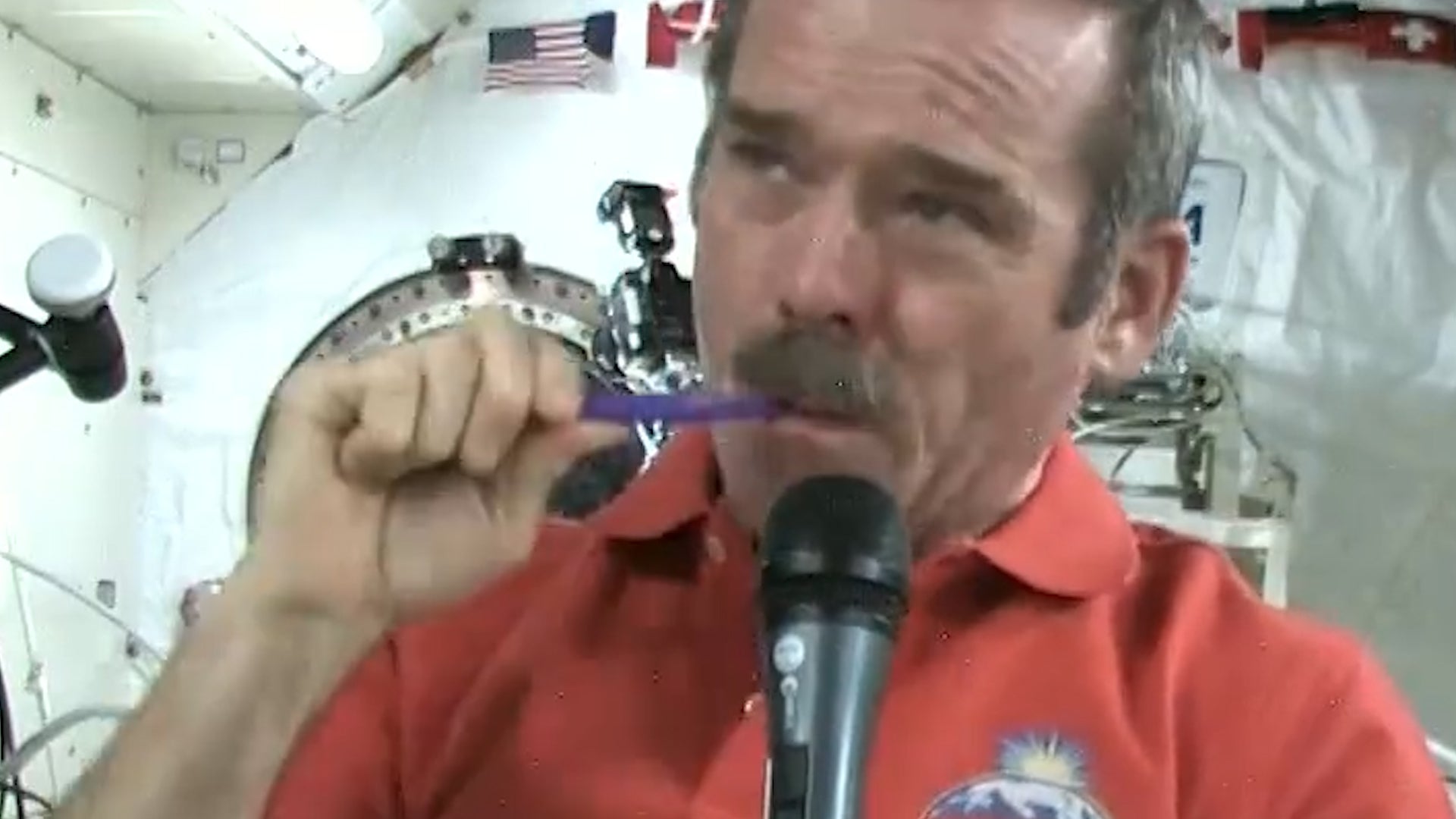 Astronaut Demonstrates How to Brush Teeth in Space