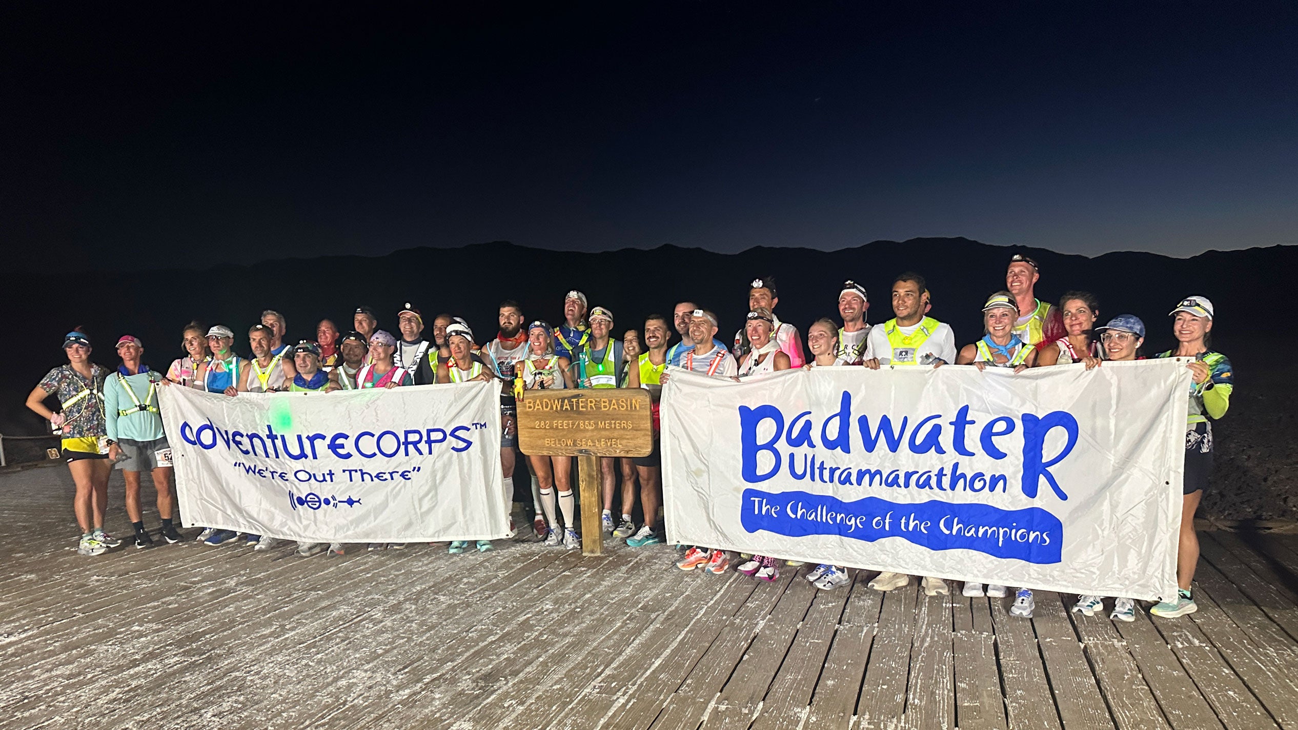 Participants in the 2025 Badwater 135 Ultramarathon right before crossing over the starting line.