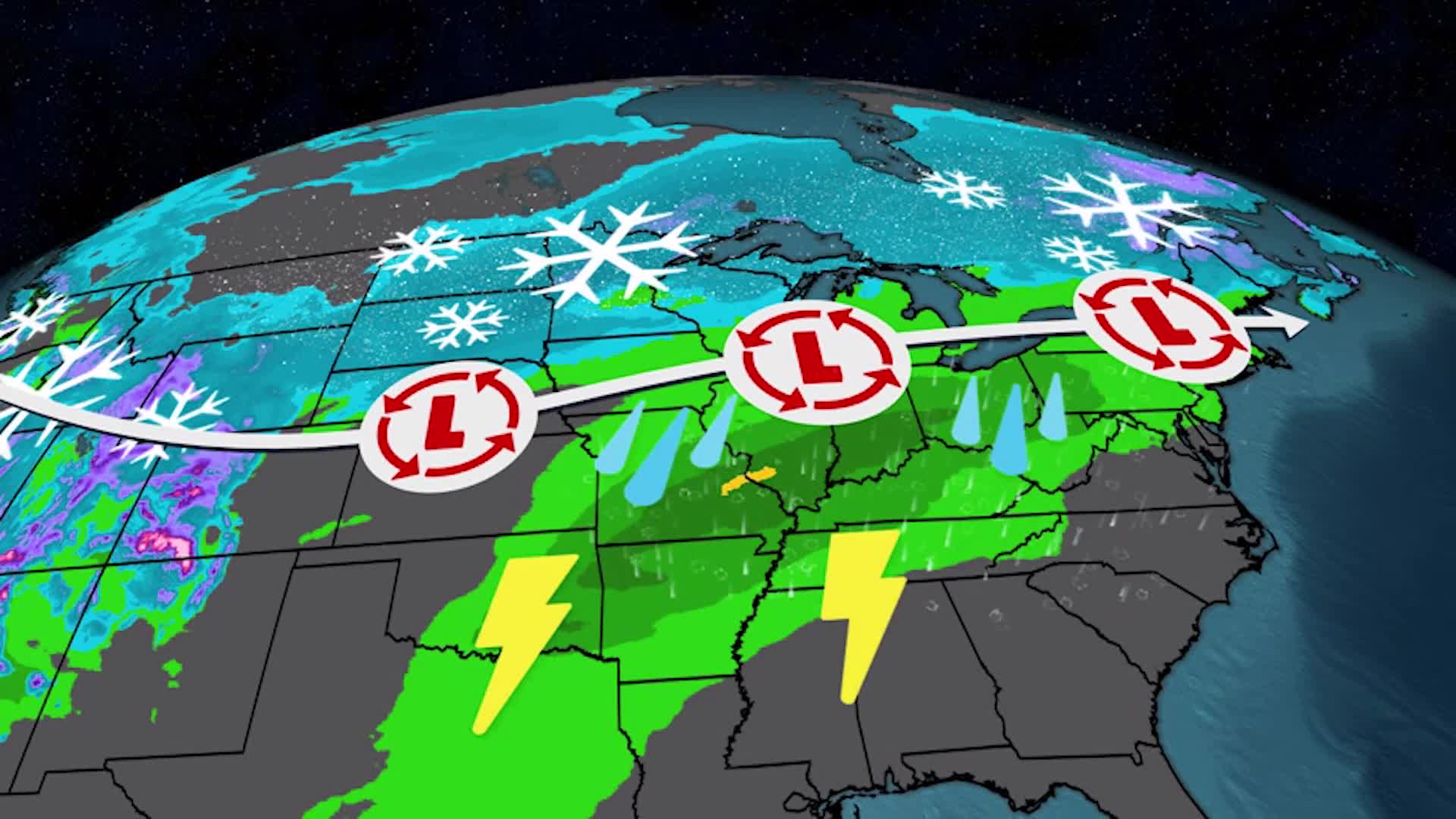 Cross-Country Storm With Snow And Heavy Rain