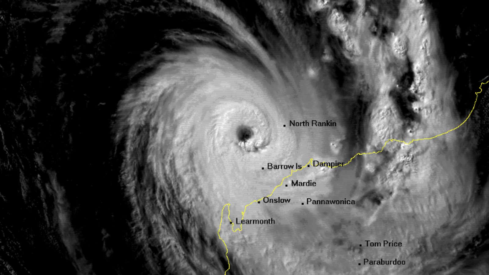 Cyclone Olivia world record wind gust April 1996