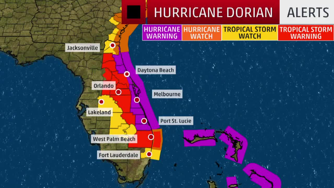 Dorian Triggers Hurricane Watches and Warnings for Florida