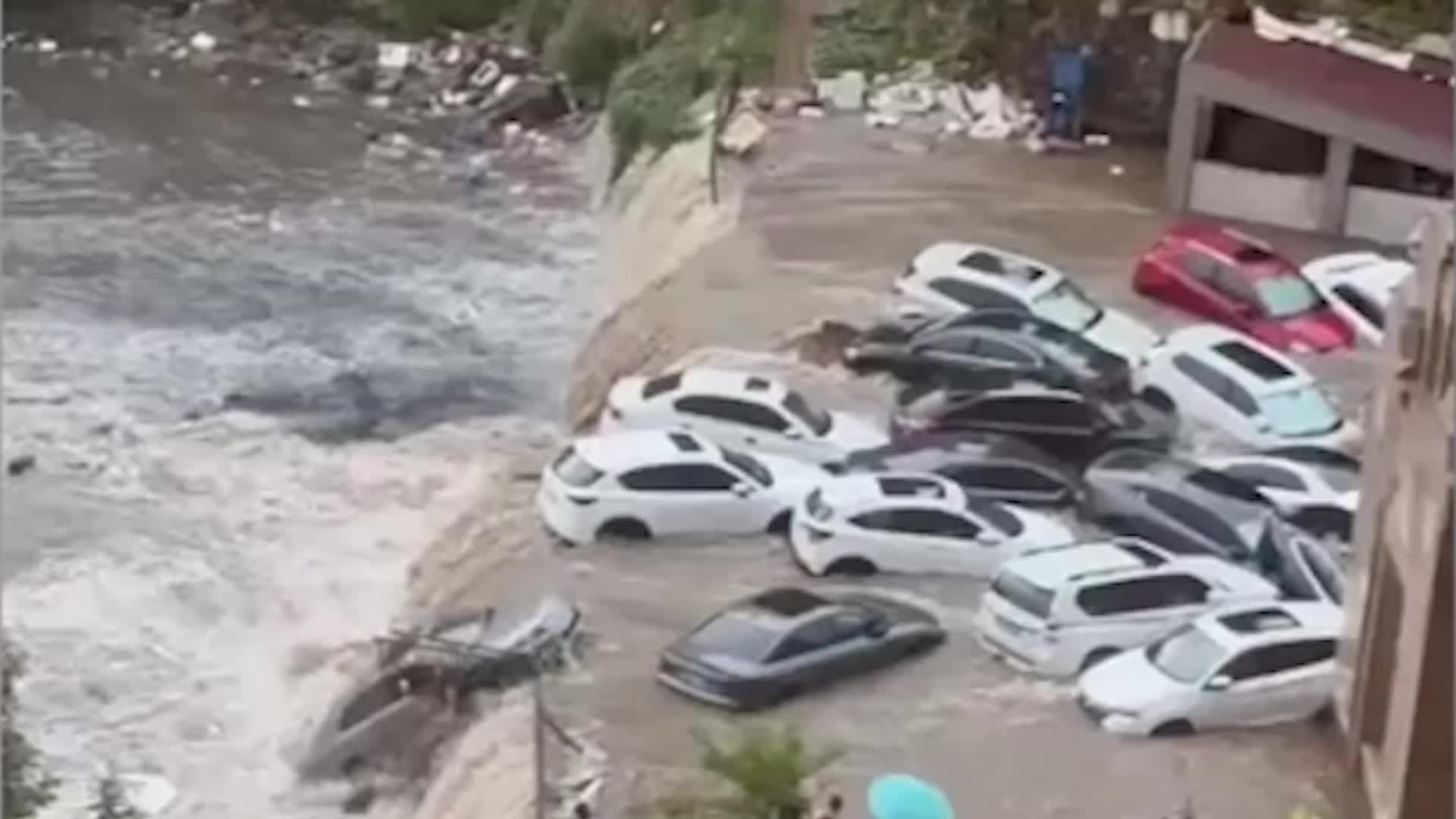 Dozens Of Cars Nearly Swept Over Waterfall