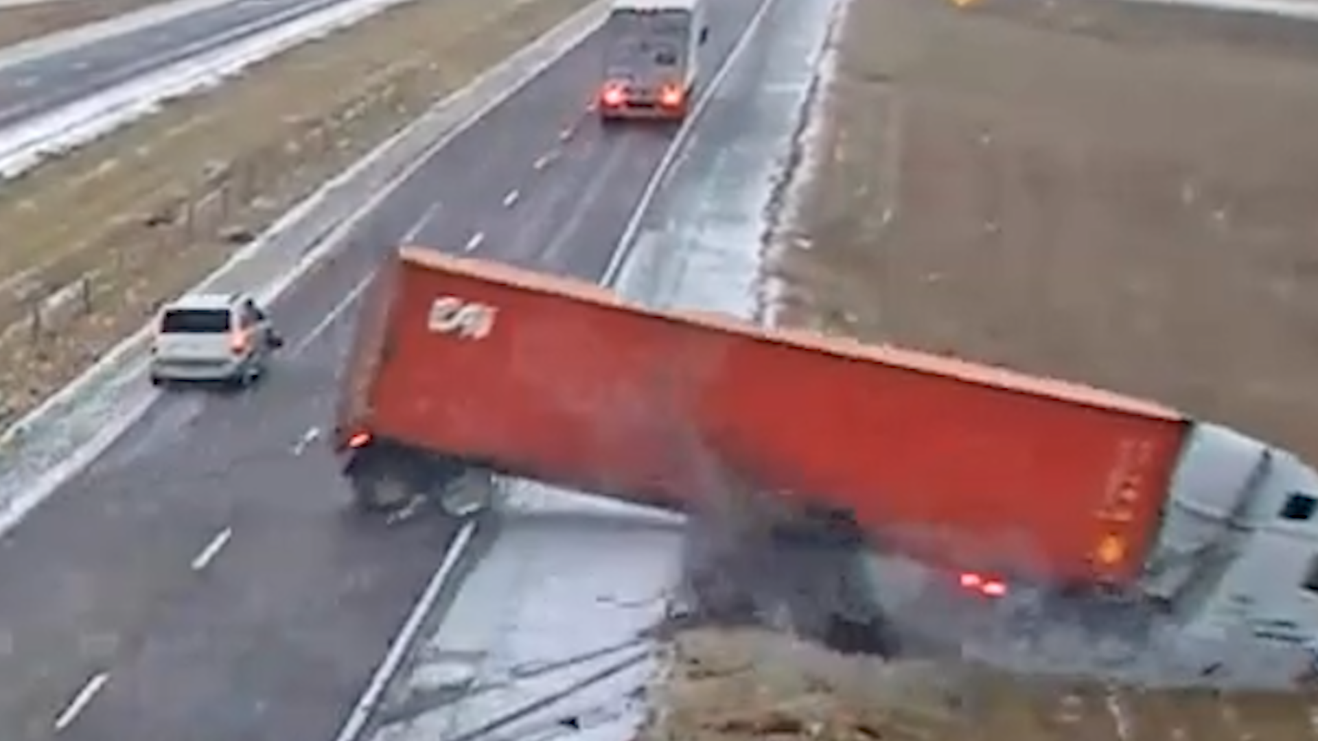 Dramatic Scene On Iowa Highway As Semi Truck Loses Control