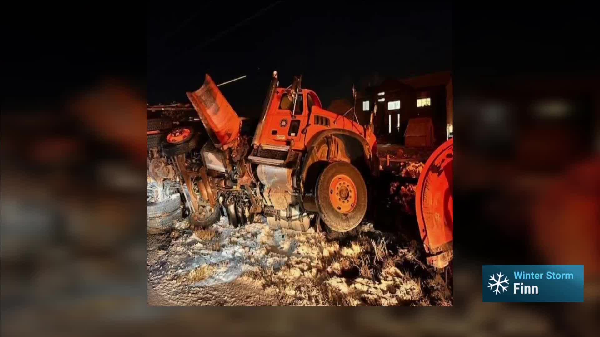 Driver Causes Snowplow To Tip Over