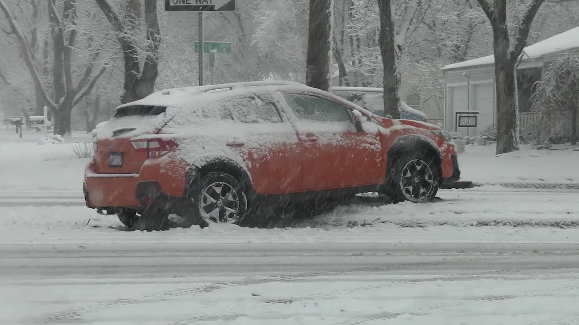 Drivers Swerve, Slide & Stick In Heavy Snow From Storm Ember
