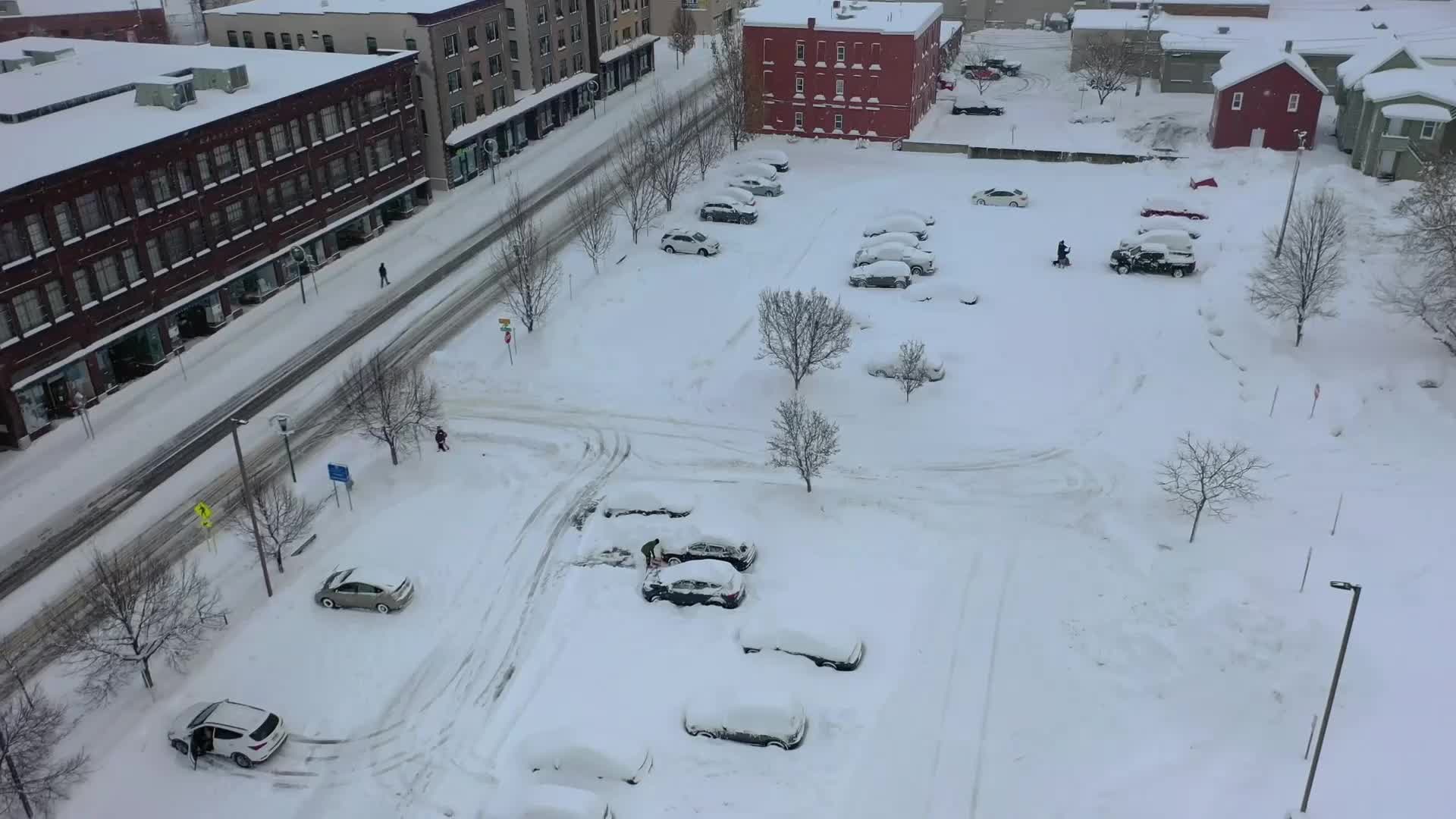 Drone Captures Cars Buried In Snow In Watertown, New York