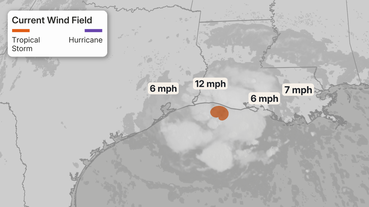 Tropical Storm Edouard wind field 7 a.m. CDT, Sept. 1, 2026