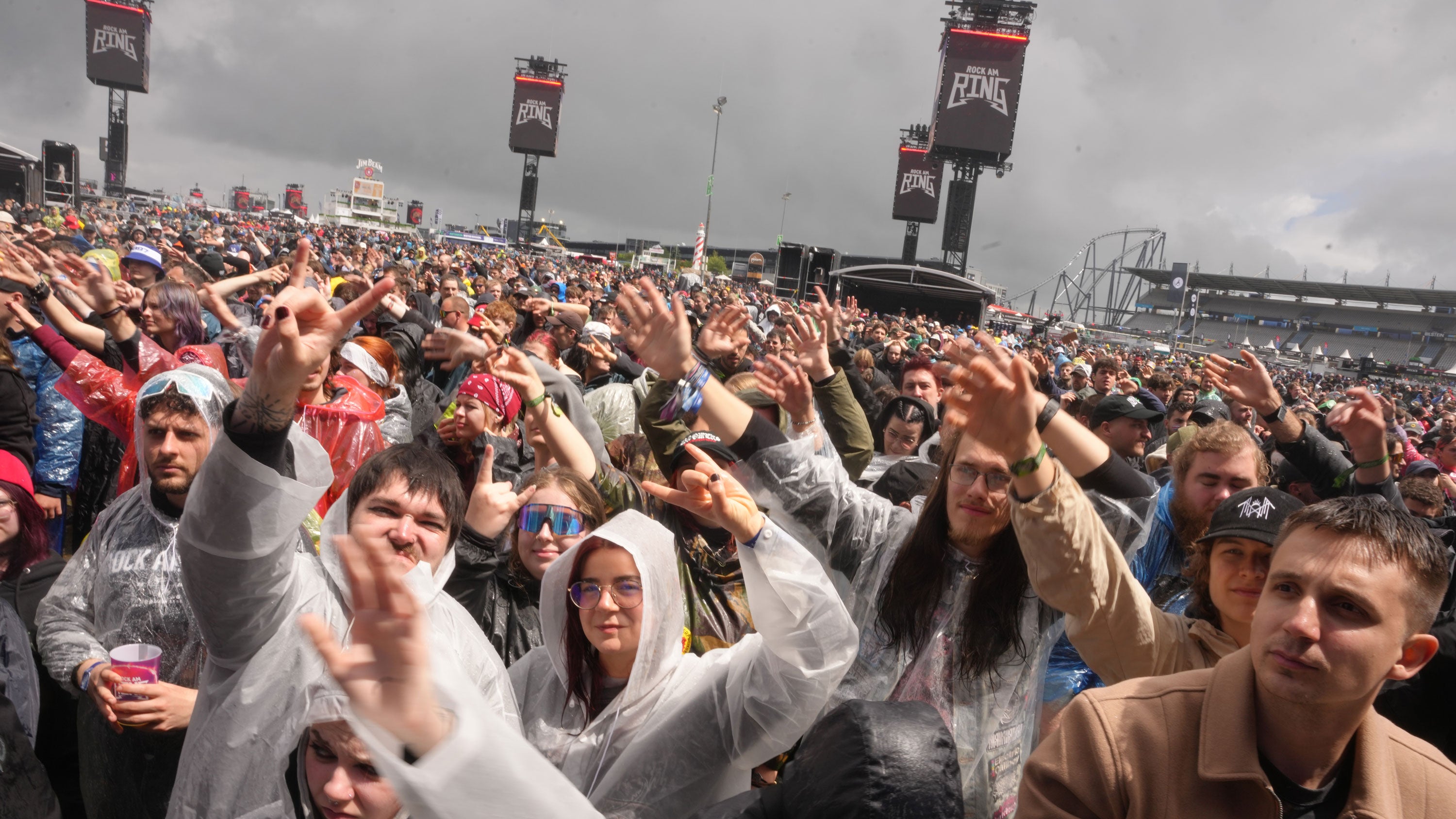 Rock fans stand in front of a stage during a performance by English metal band Loathe on June 5, 2026, in Rhineland-Palatinate, N&uuml;rburg.