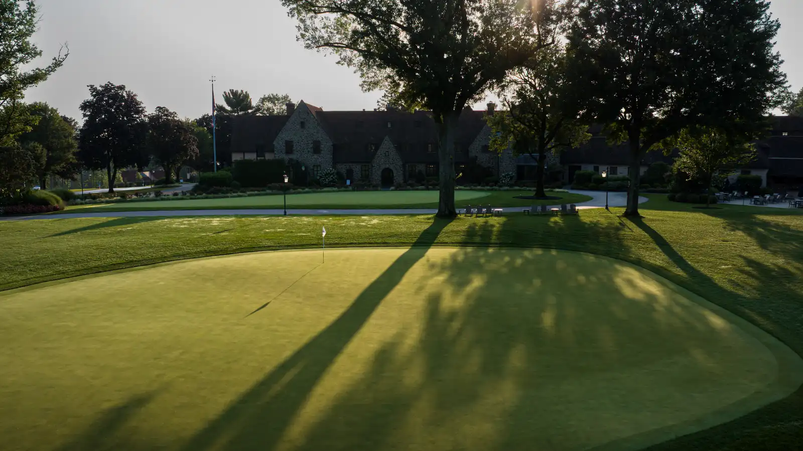 The 18th green and clubhouse at the Aronimink Golf Club on August 4, 2025 in Newtown Square, Pennsylvania.