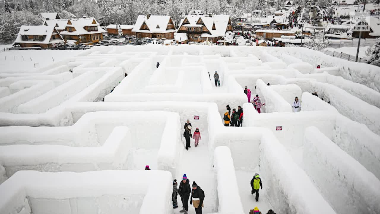 Giant Snow Maze Delights Visitors In Poland