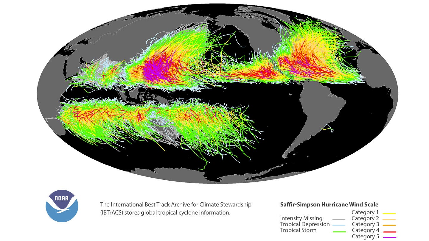 Global tropical cyclone tracks