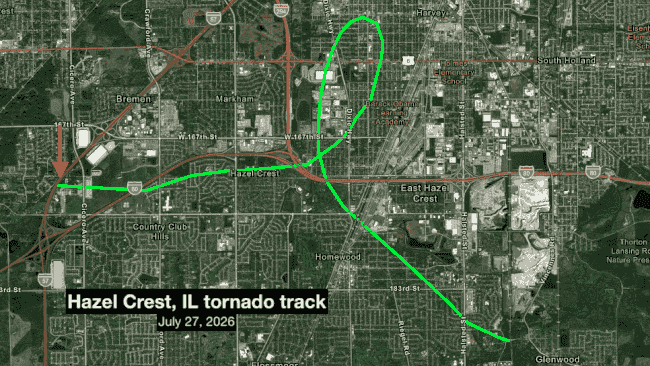 Hazel Crest Chicago loop tornado July 2026
