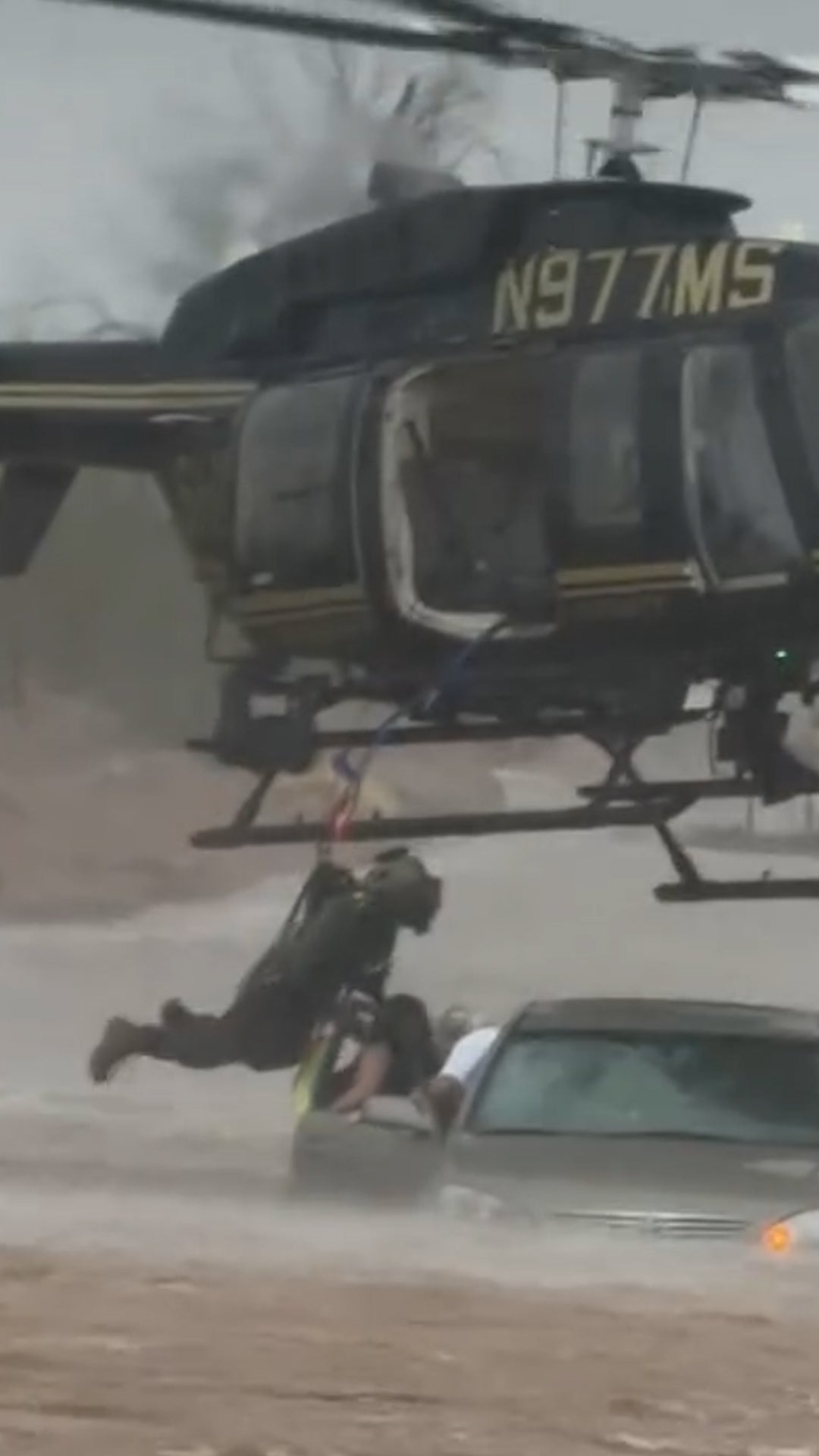 Dramatic helicopter flood rescue