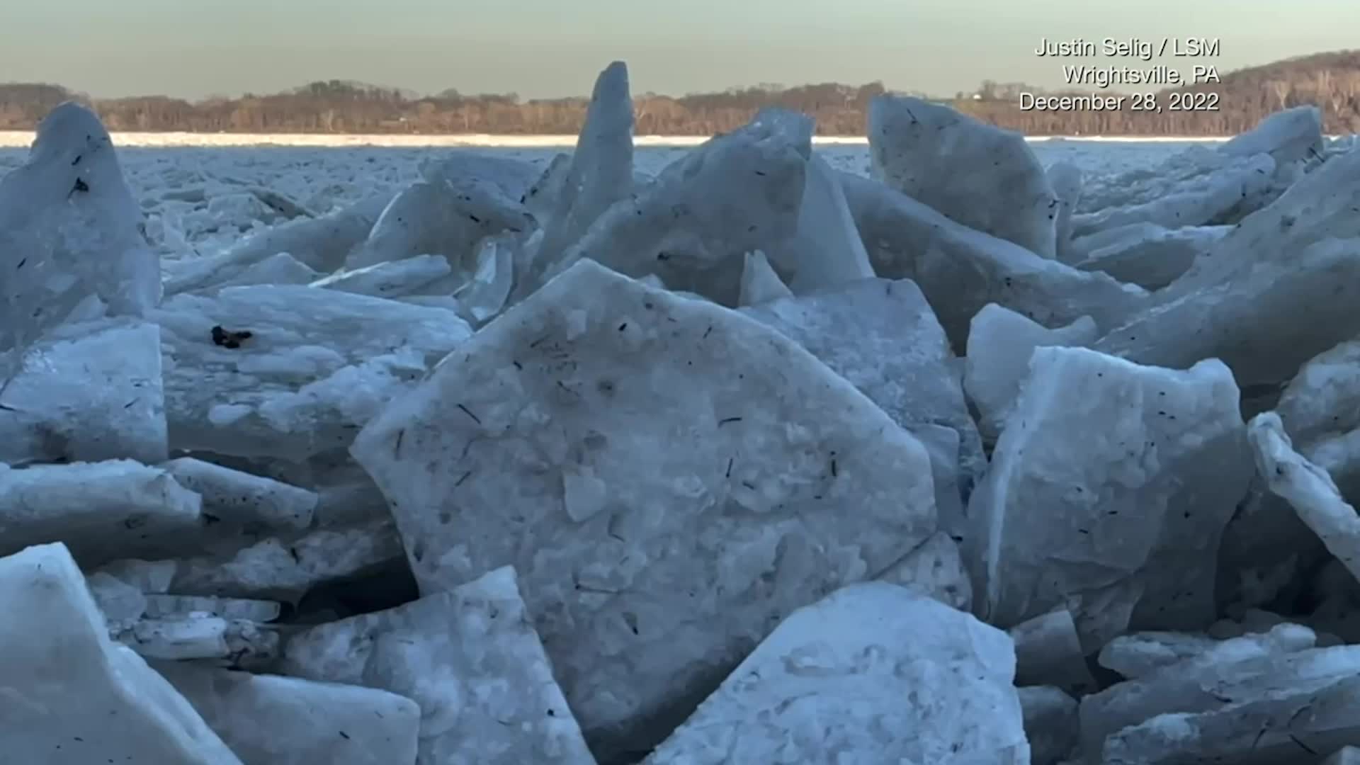 Huge Ice Jam Blocks Susquehanna River Flow, Backed-Up Water Causes Flooding