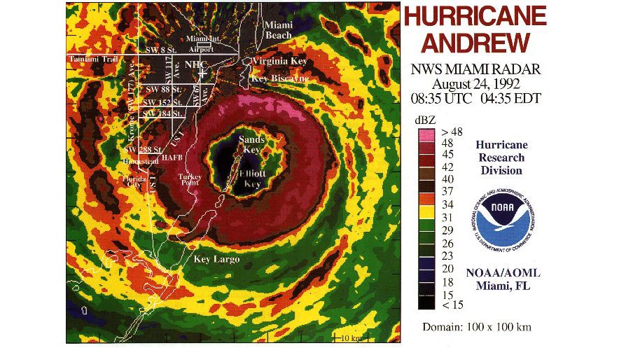 Hurricane Andrew landfall radar South Florida 1992
