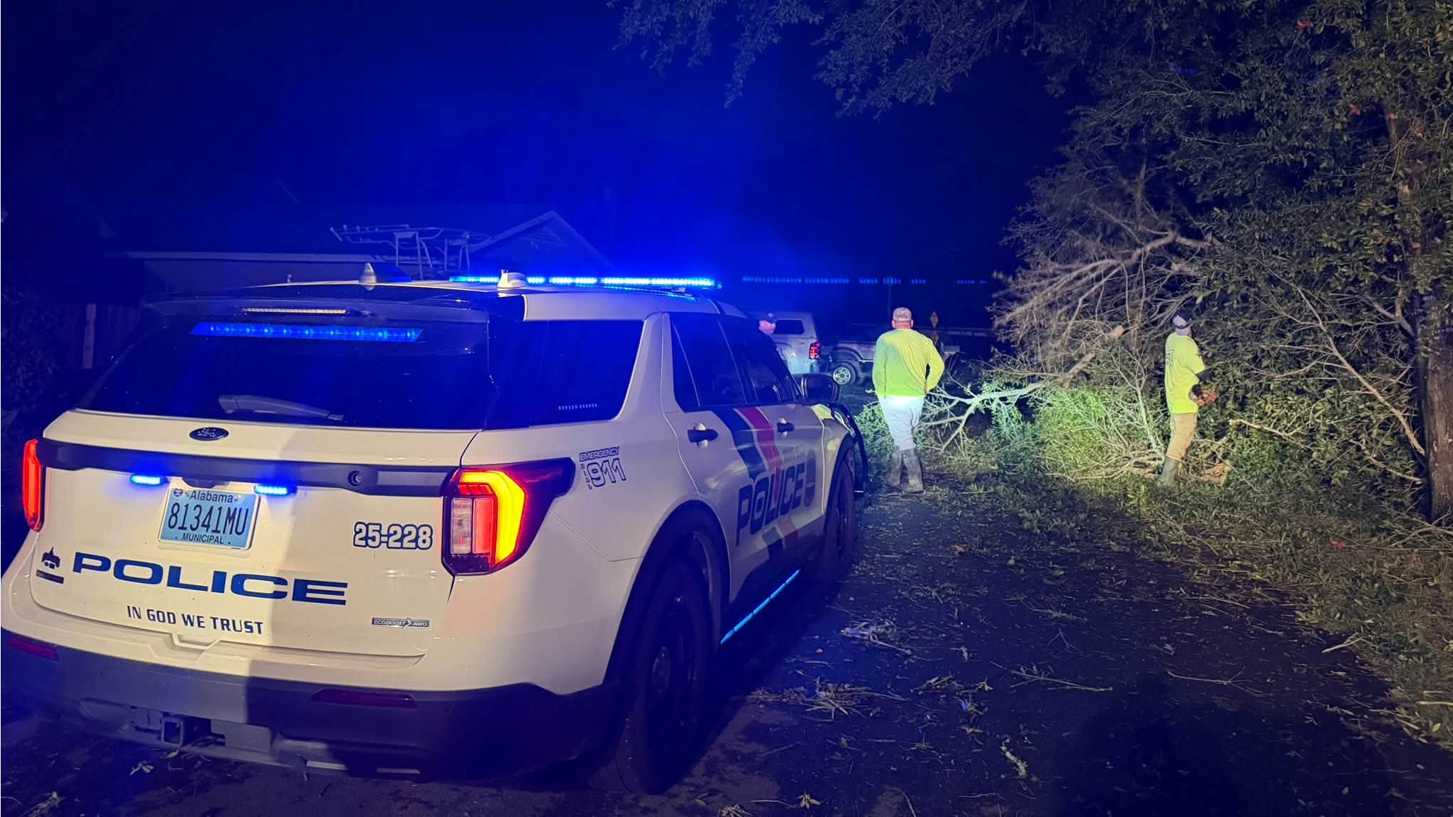 The Orange Beach Police Department at work to adress storm damages from Hurricane Isaias.