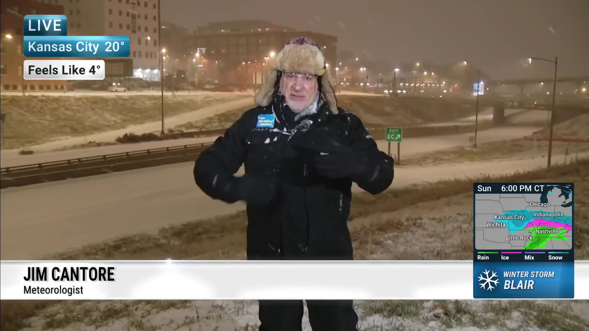 Jim Cantore Endures Winter Storm Blair In Kansas City