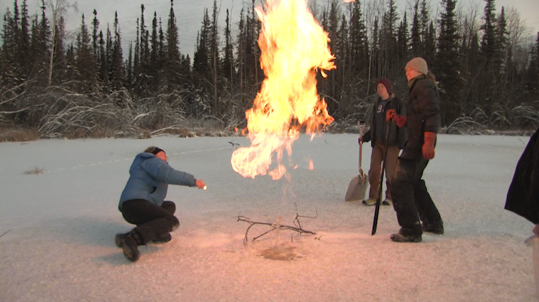 Methane Lake Spits Fire