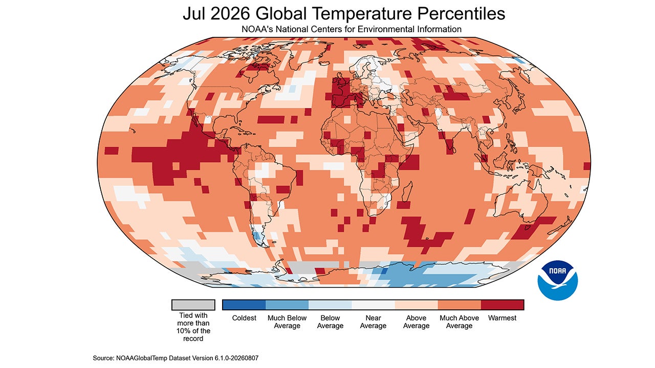 NOAA July 2026 global temperatures