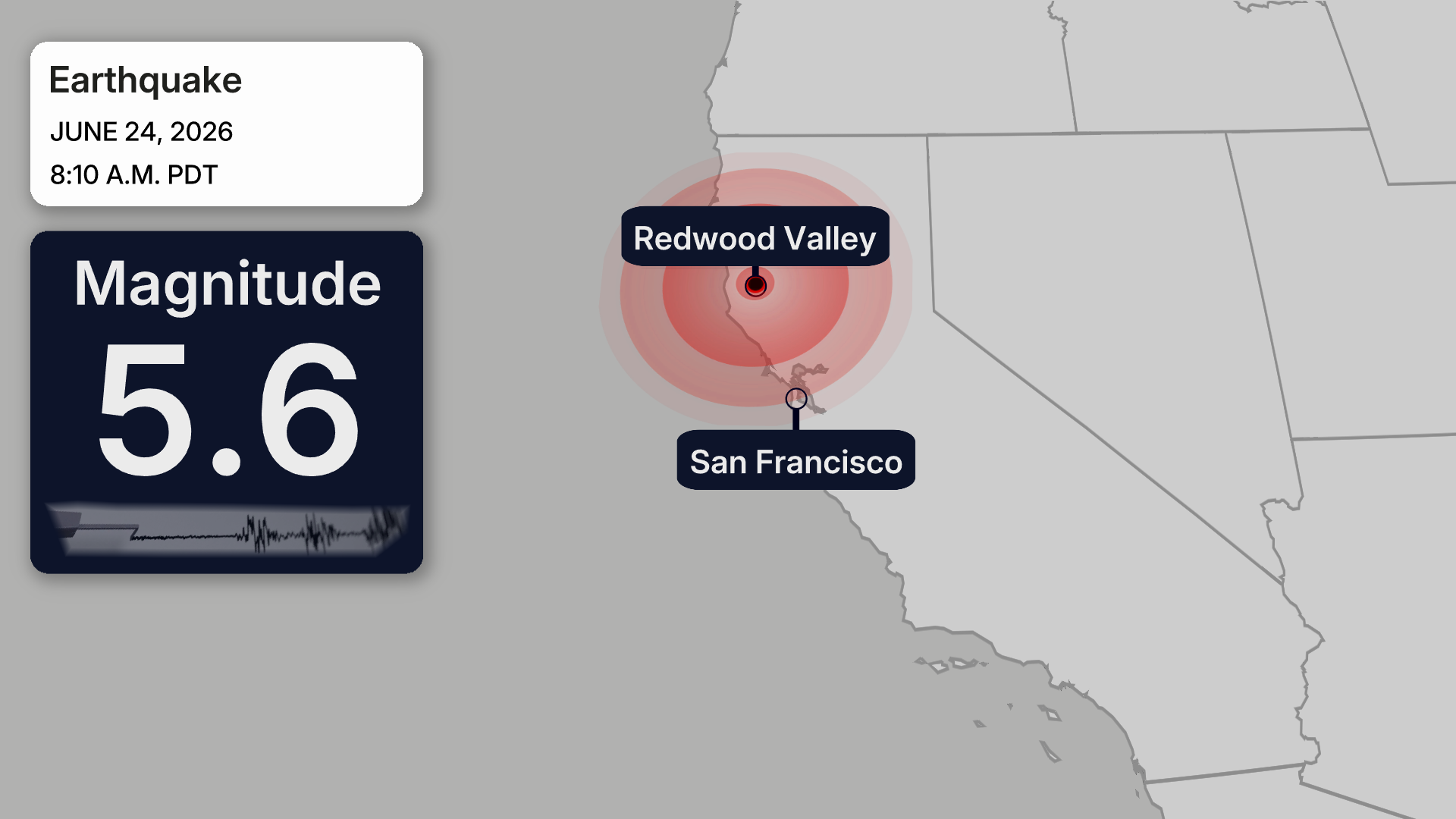 Map showing an earthquake location in Northern California
