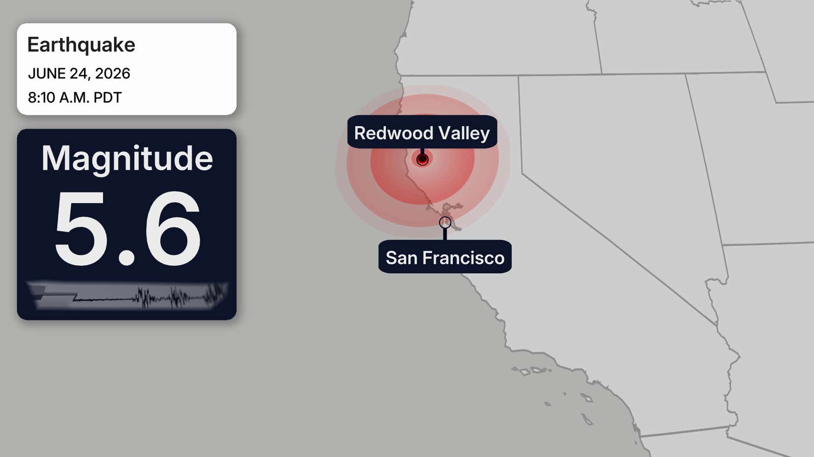 Map showing an earthquake location in Northern California