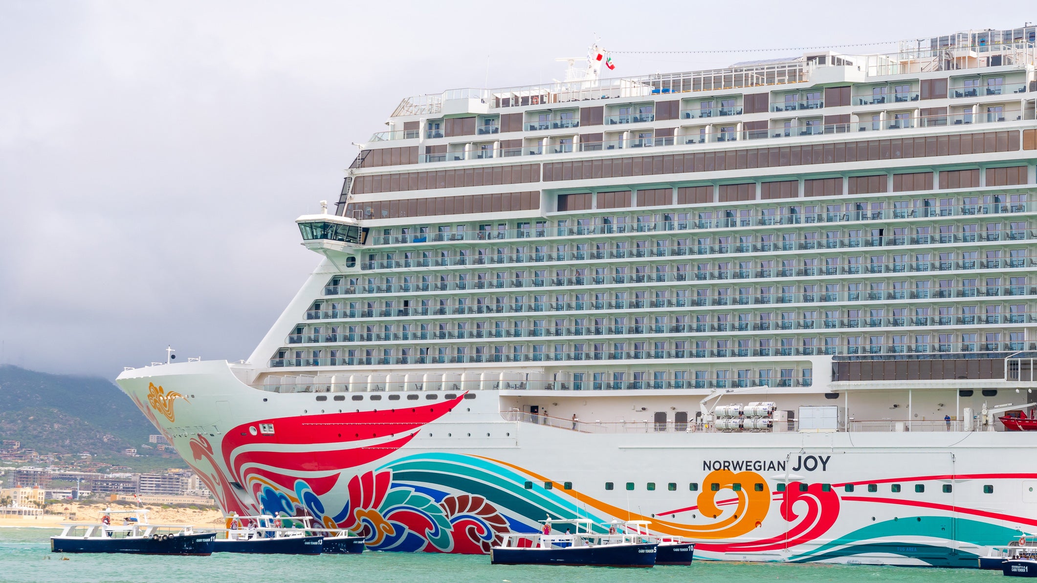 Norwegian NCL Joy Cruise Line Ship docked in Cabo San Lucas, Mexico., in October, 2019.