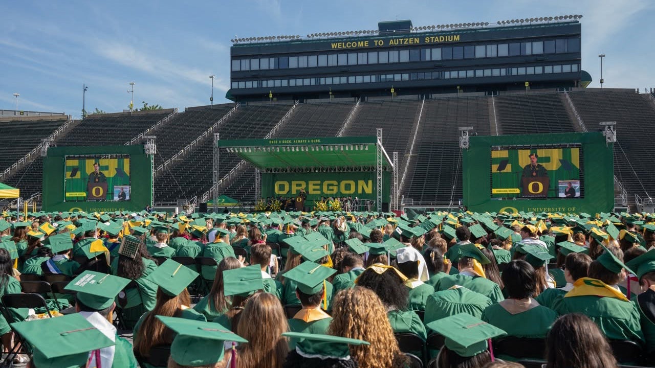 The University of Oregon was forced to delay and relocated commencement ceremonies because of extreme heat on June 15, 2026.