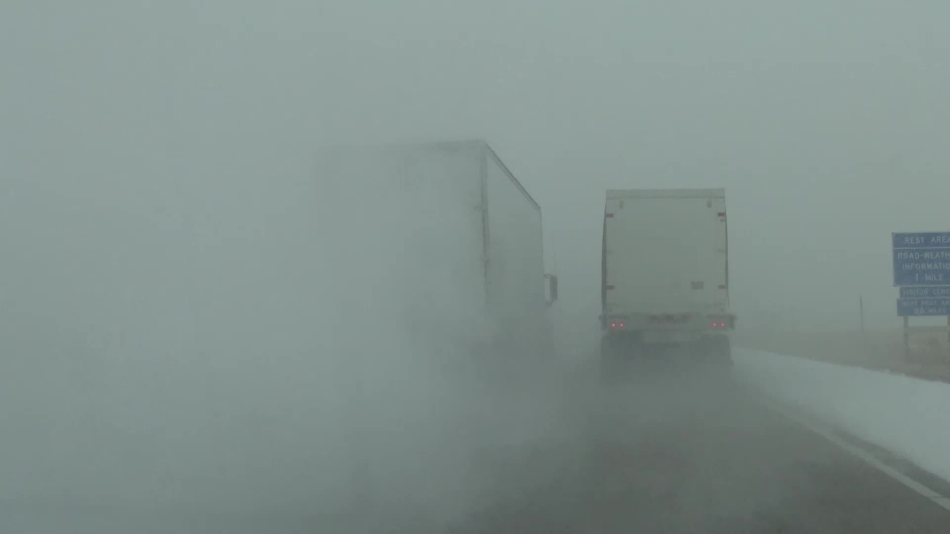 Passing Semi Creates Whiteout Conditions On Interstate