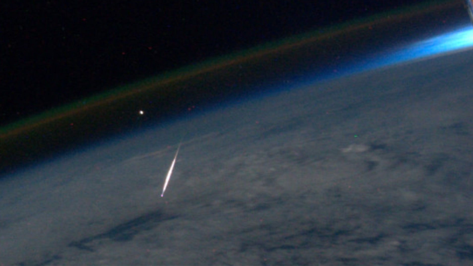 NASA astronaut Ron Garan took this photograph during the Perseid meteor shower on Aug. 13, 2011 from the International Space Station.