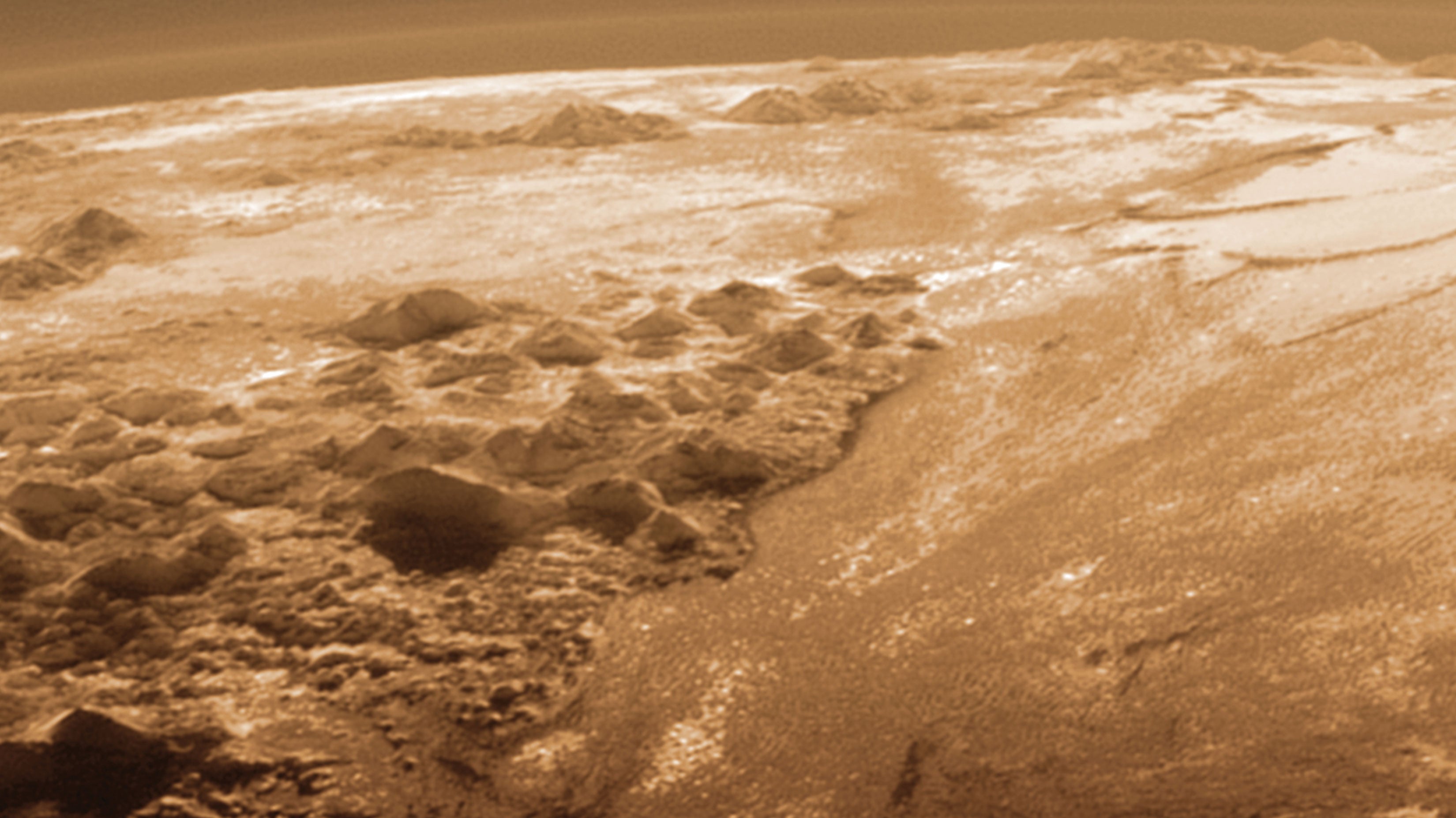 A look at the mountains and plains of Pluto, as seen in July 2015 by NASA's New Horizons mission.