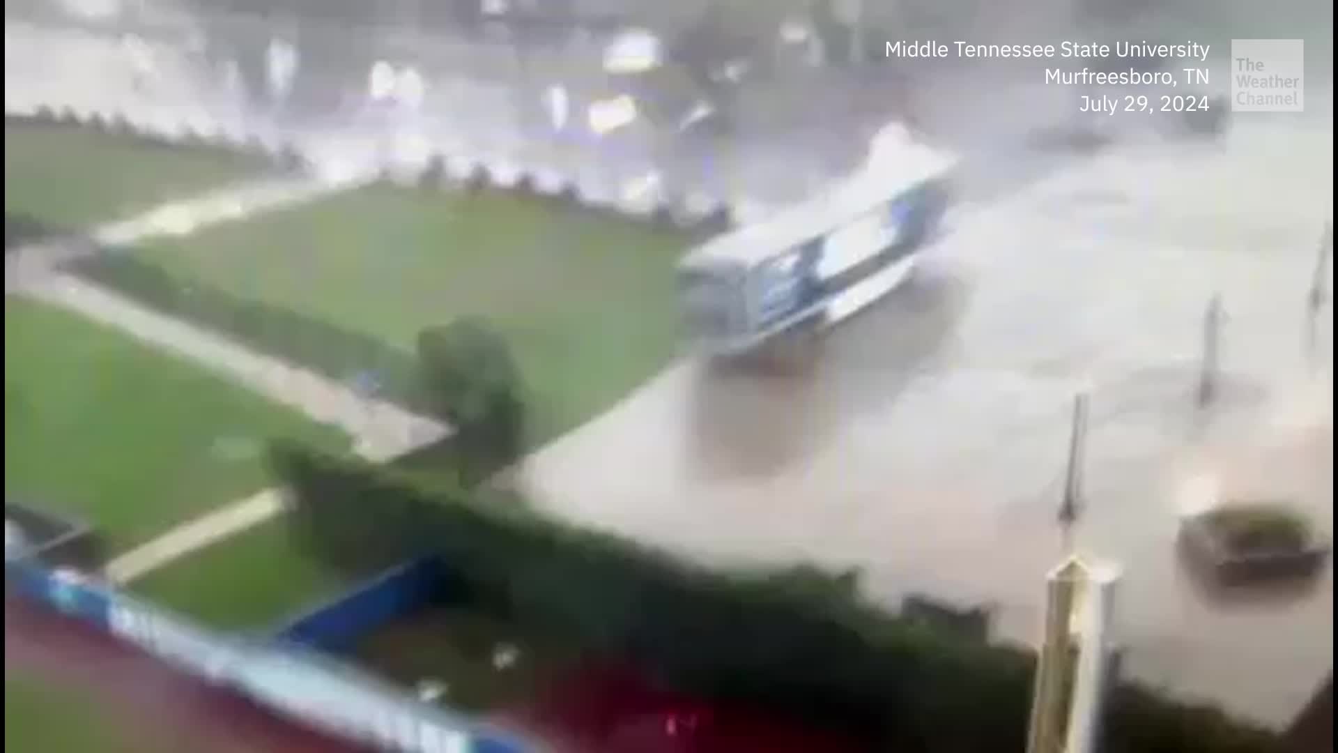 Possible Tornado Flips Trailer At University In Tennessee