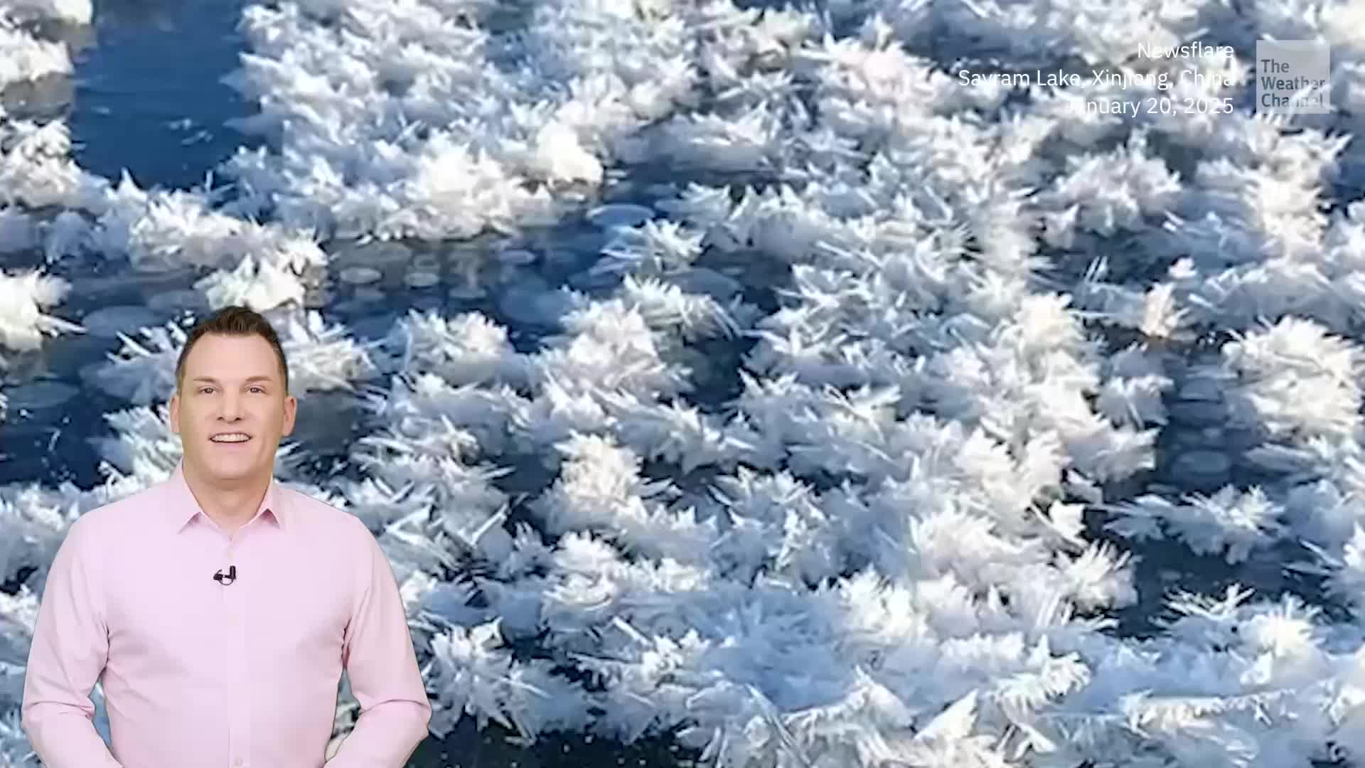 Rare Cold Conditions Lead to Winter Beauty on Sayram Lake