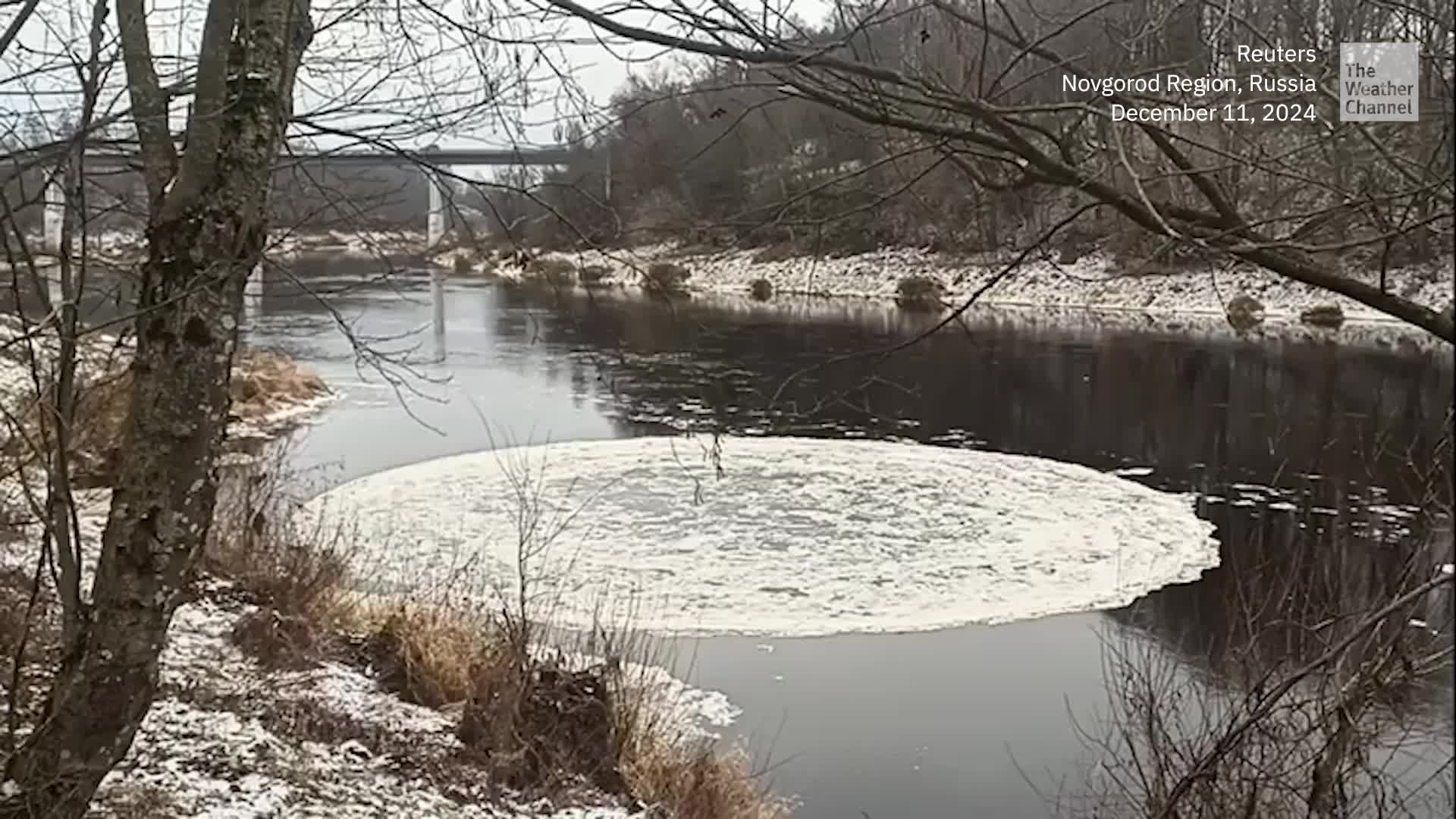 Rare, Large Ice Circle Swirls Atop Russian River