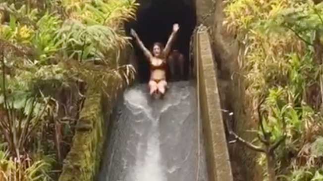 Riding a Secret Water Slide in Hawaii