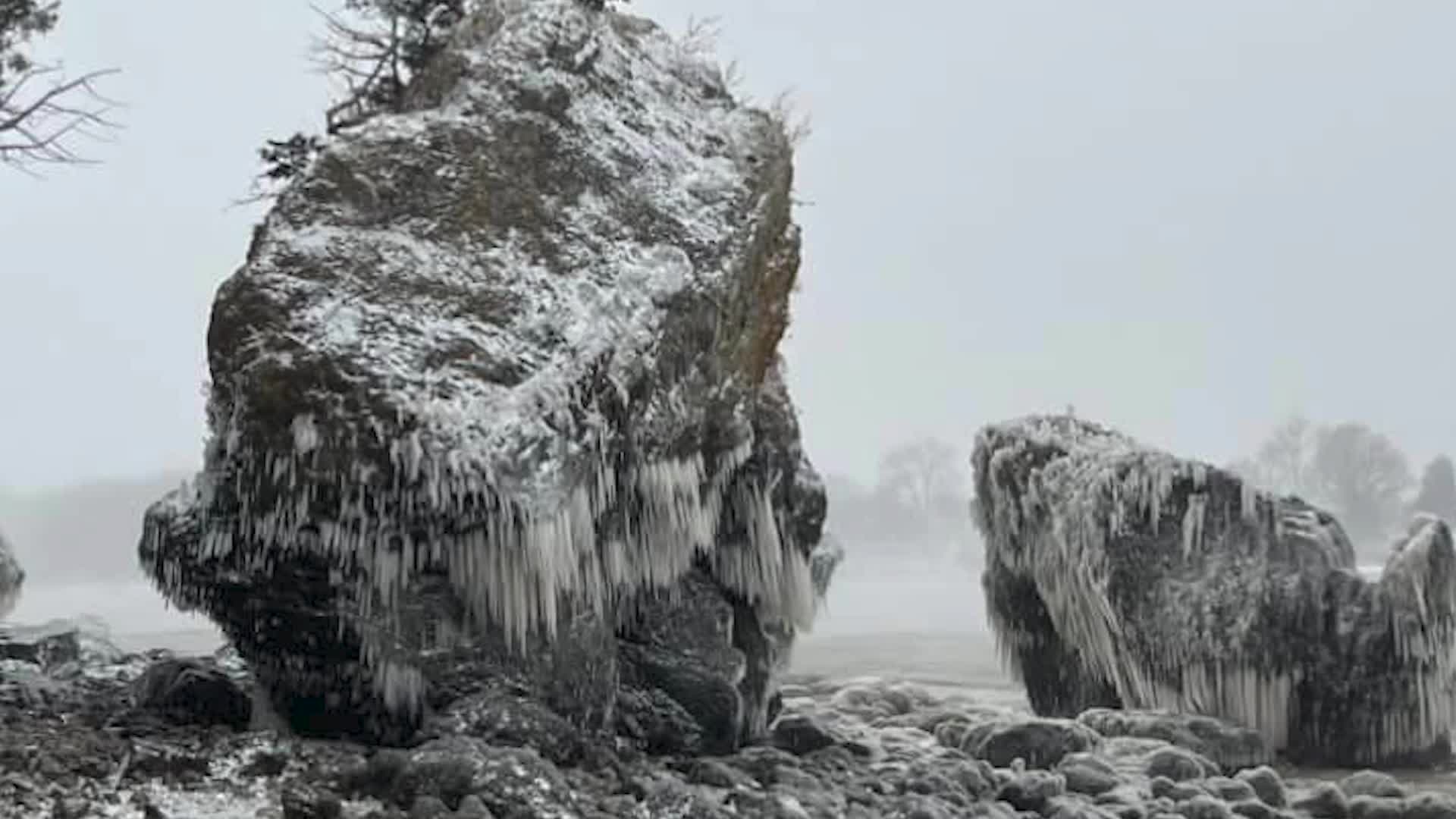 Rough Weather Pushes Back Lake Erie, Reveals Massive Boulders