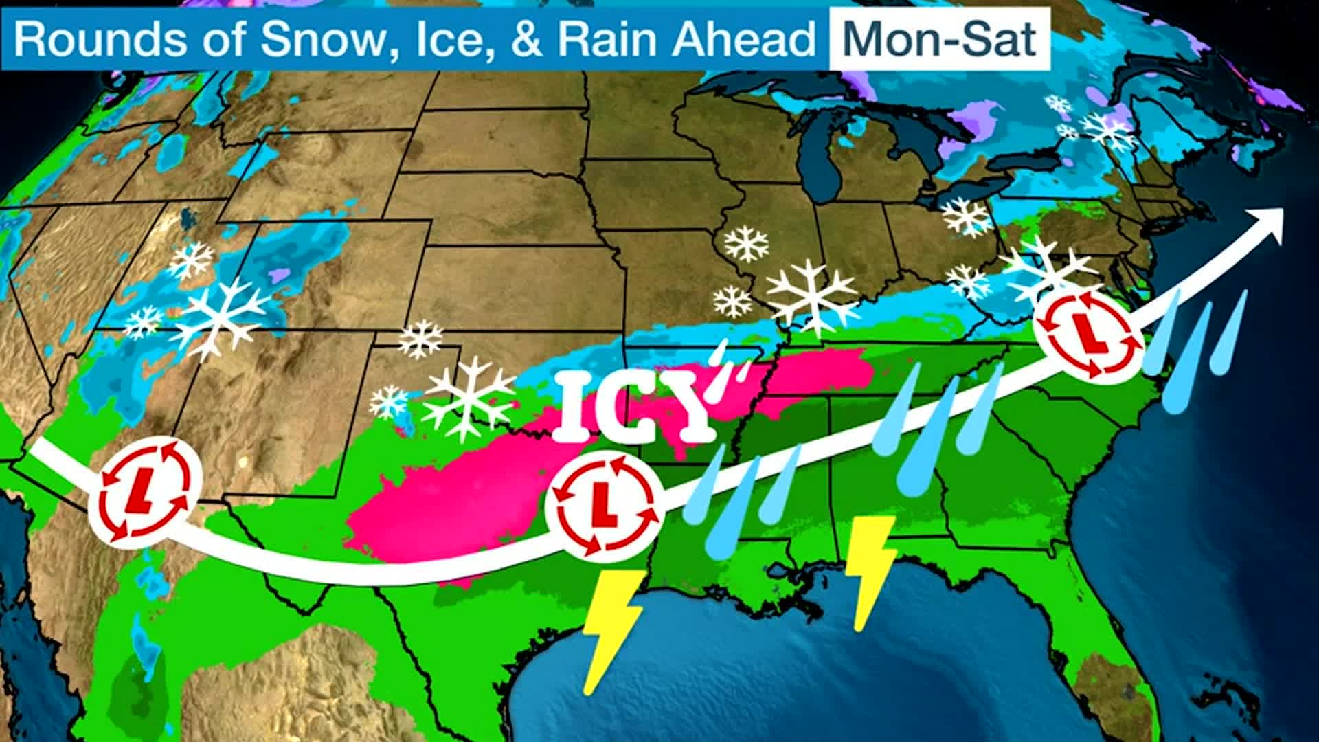 Rounds of Snow, Ice and Heavy Rain Ahead