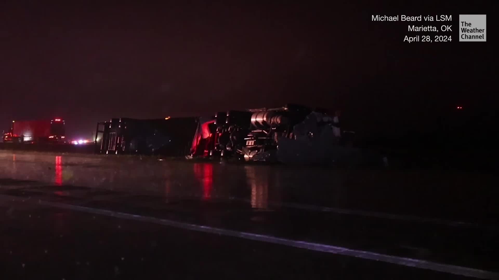 Semi-Truck Flipped Over On Oklahoma Interstate