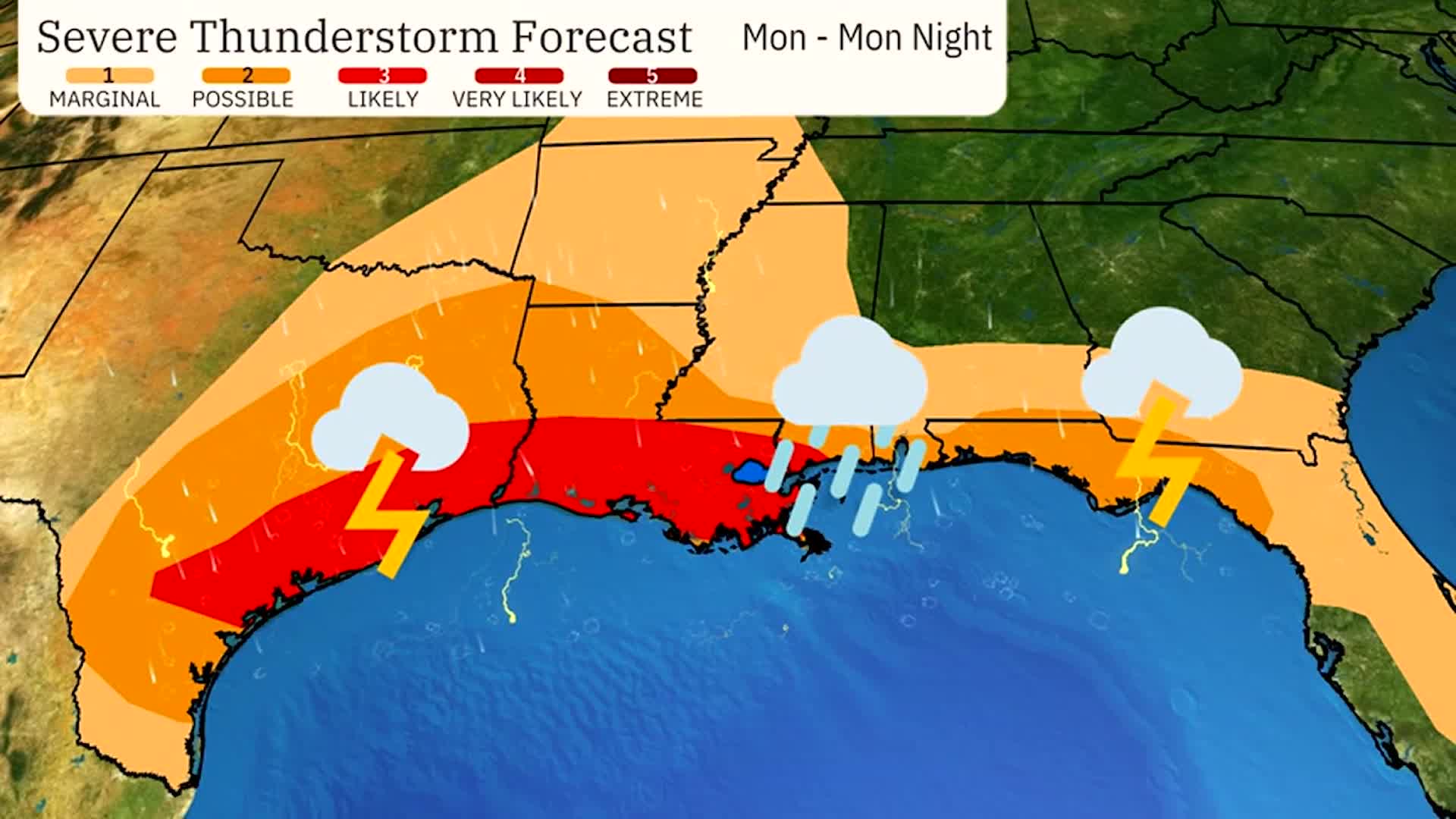 Severe Storms And Flood Threats Move Along Gulf Coast