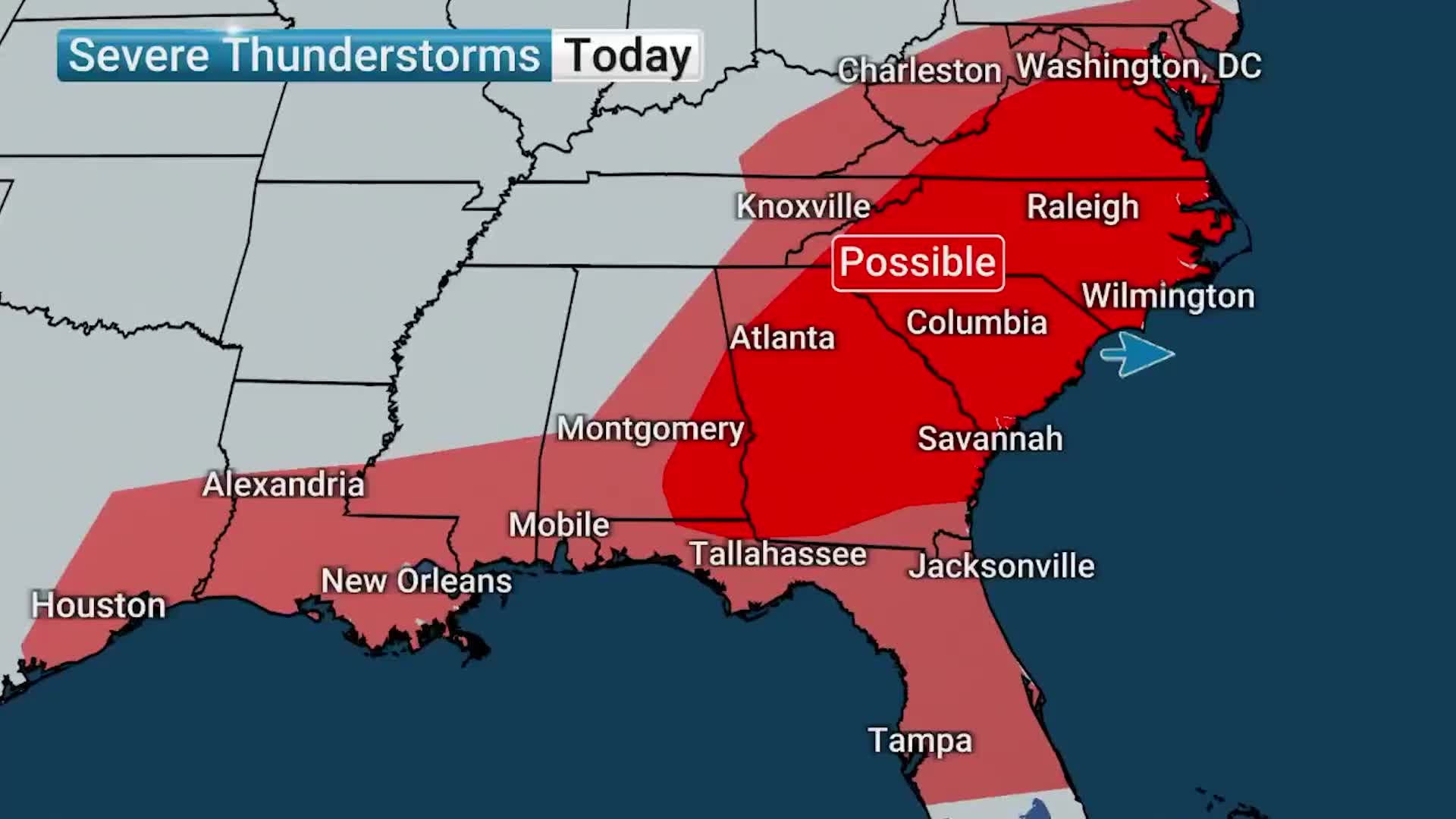 Severe Storms Threaten Mid-Atlantic, Southeast Friday