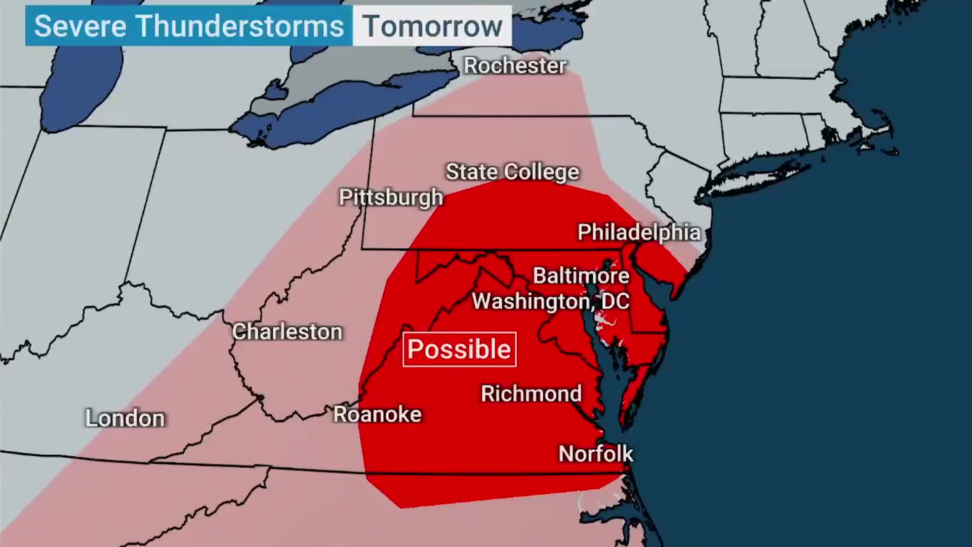 Severe Threat Shifts To East Coast Monday