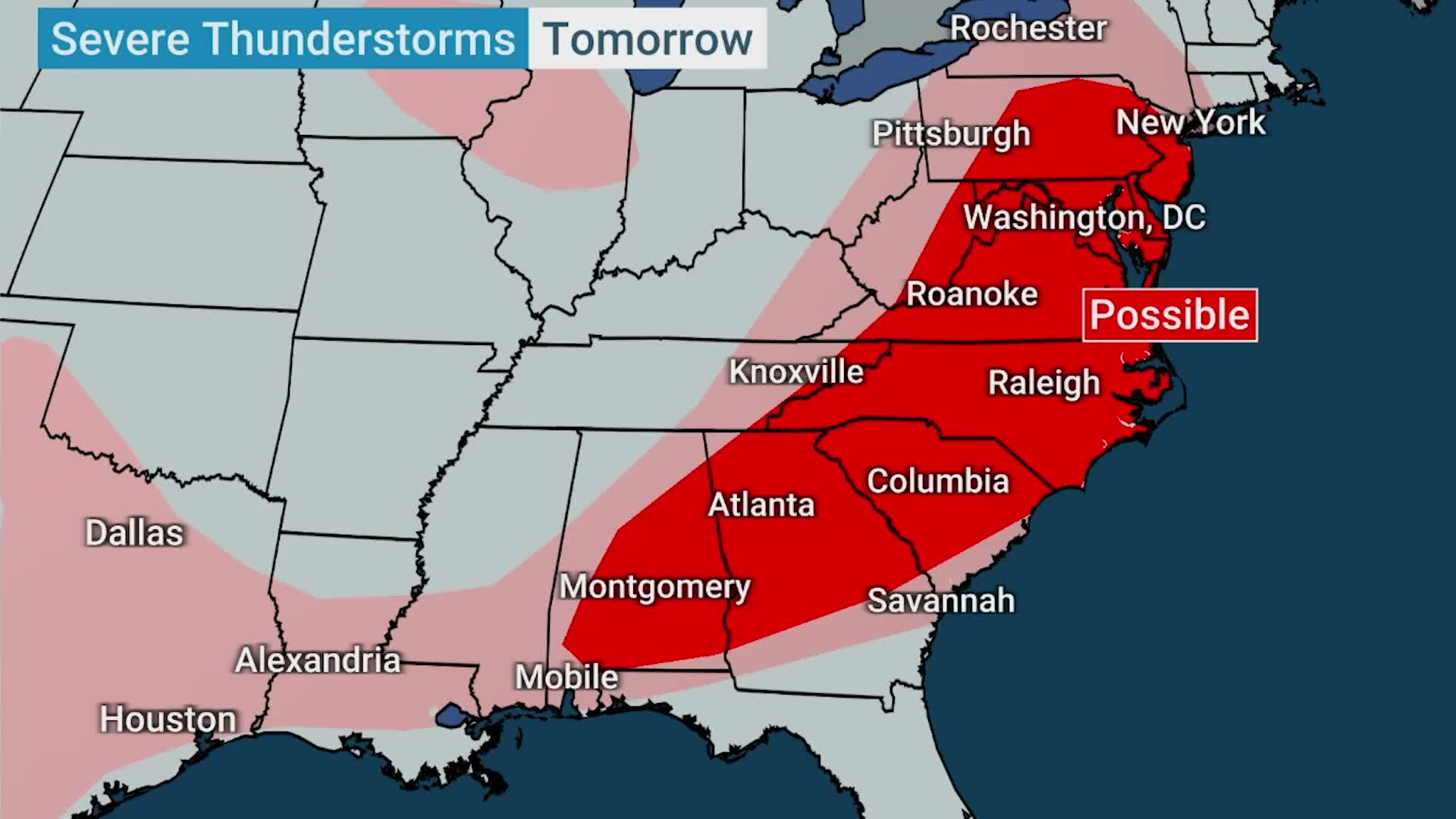 Severe Weather Threat Monday From Northeast To Southeast