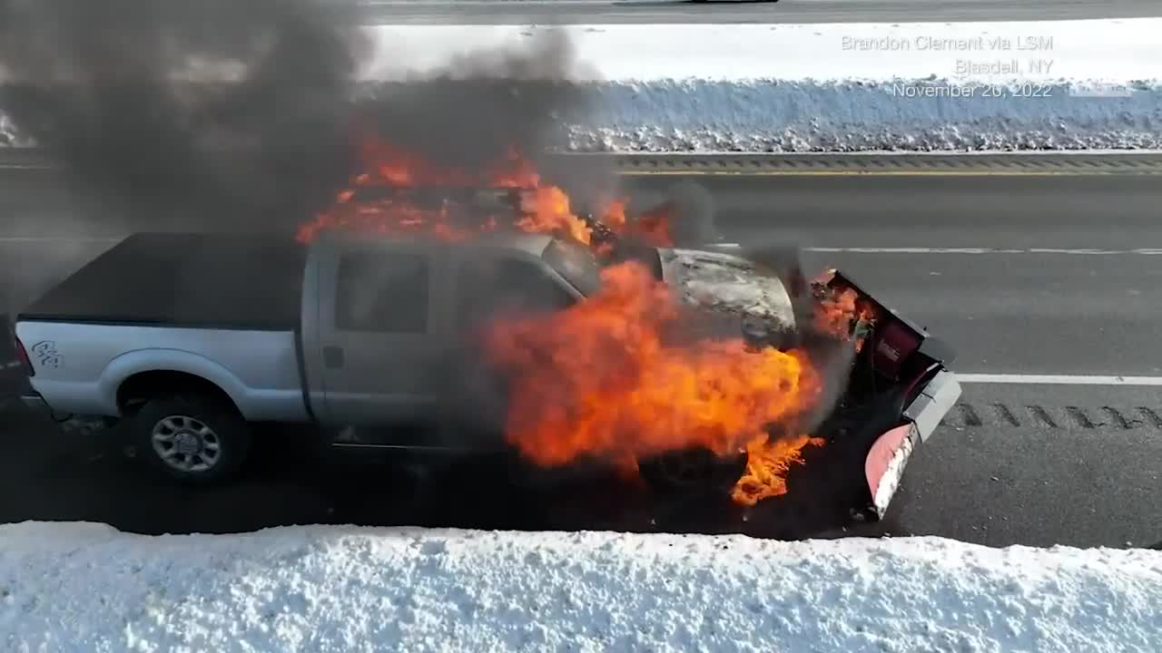 Snowplow Truck Fire Forces Closure Of Recently Reopened Interstate In New York