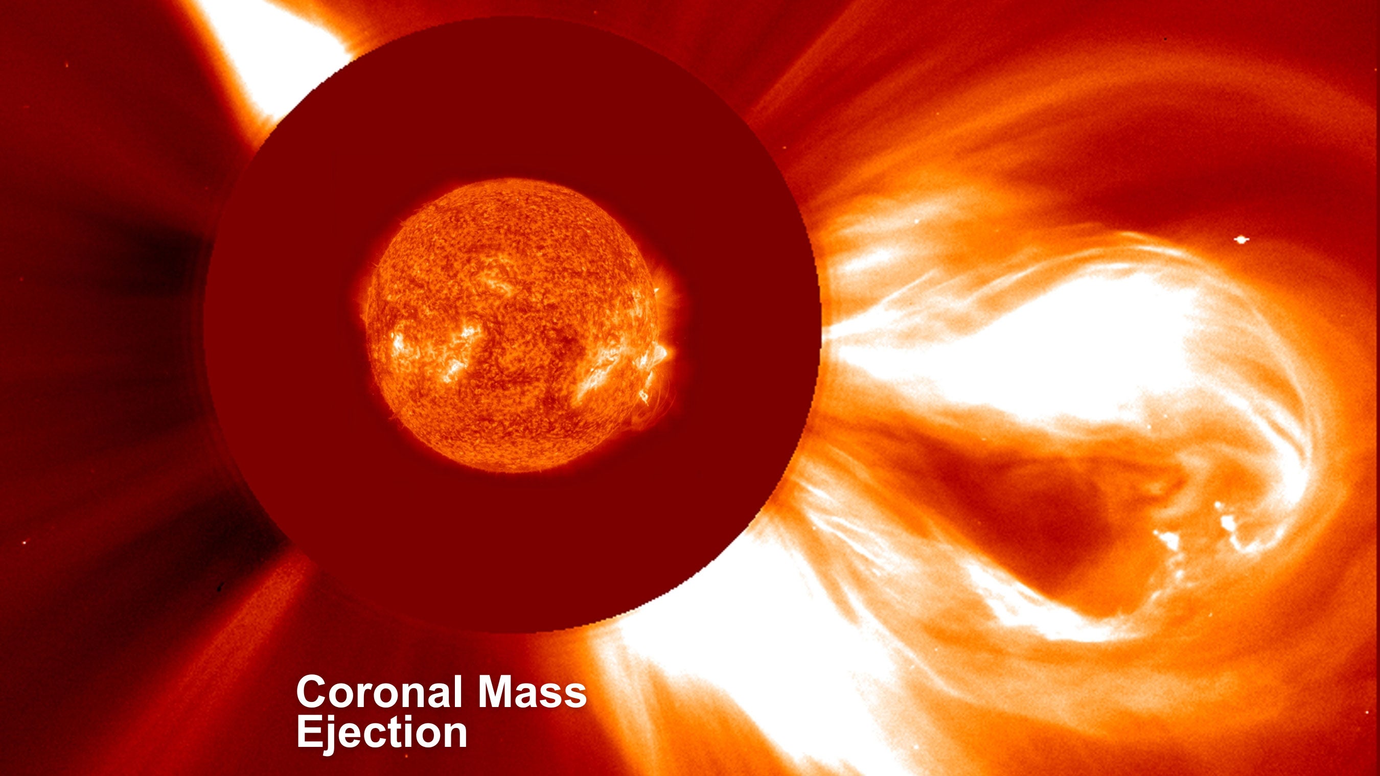Coronal mass ejections, or CMEs, are immense clouds of solar material blasted into space by the sun at over a million miles per hour, often following a solar flare. CMEs expand as they sweep through space, often measuring millions of miles across.