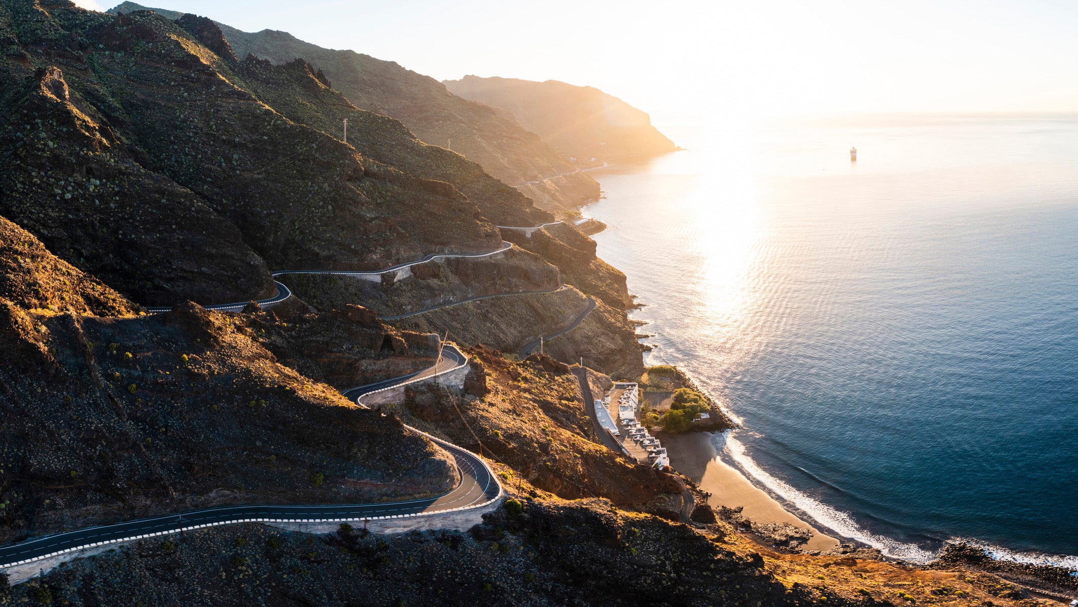 A coastal, winding road in Tenerife, Spain.