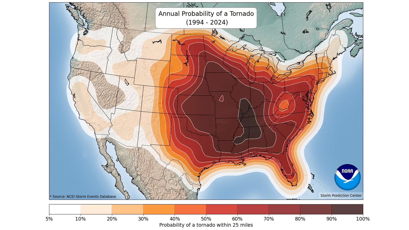 yearly tornado chance