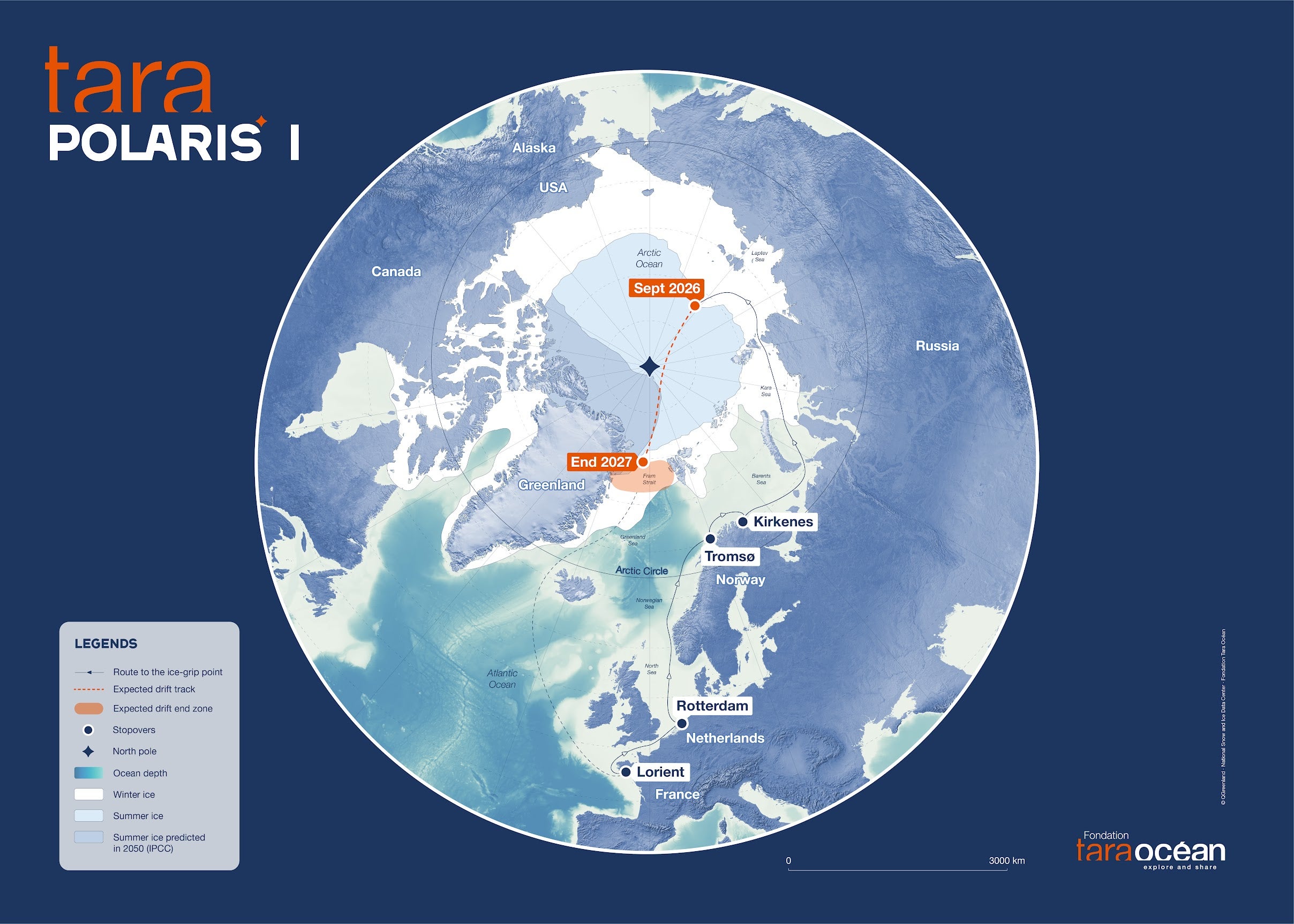 The path of the Tara Polaris I across the Arctic Ocean.